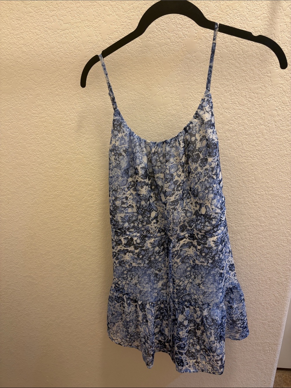 Blue Printed Spaghetti-Strap Romper